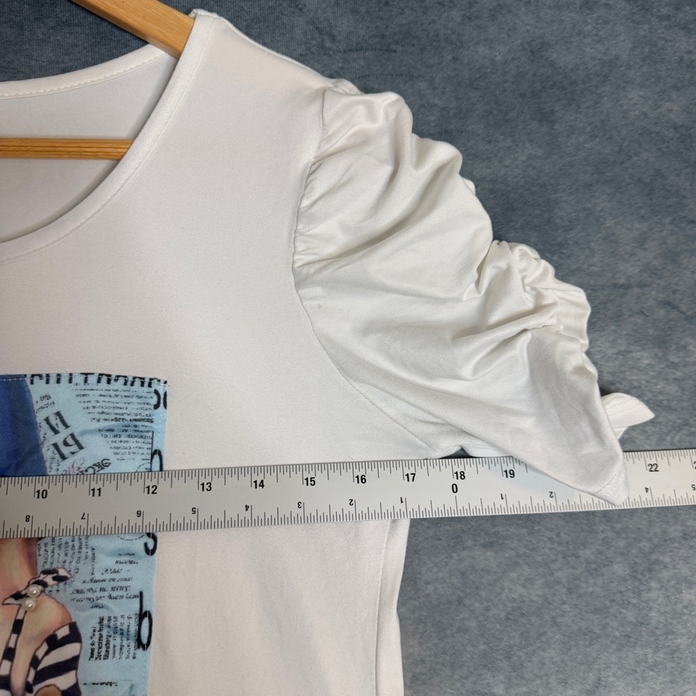 Y2K White Graphic Rhinestone Top Women’s Small TMG Made in USA Retro Clubwear - Picture 10 of 14